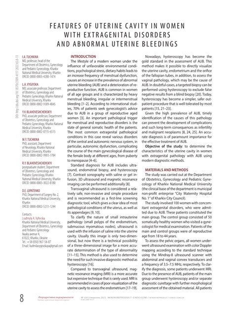 Pdf Features Of Uterine Cavity In Women With Extragenital Disorders And Abnormal Uterine Bleedings