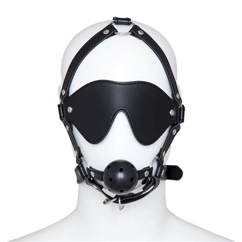 Fetish Restraint Erotic Toys Bondage Bdsm Head Harness With Blindfold Faux Leather Open Mouth