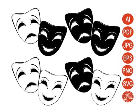 Theatrical Mask Tragedy And Comedy For Cutting Svg Theatrical Mask