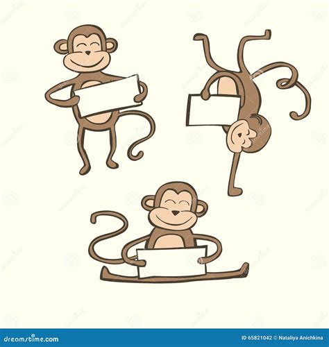 Cute Vector Set Of Doodle Monkeys Vector Illustration Cartoondealer