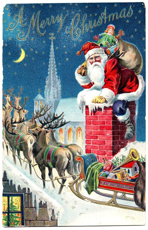 Vintage Graphic - Gorgeous Santa with Reindeer - The Graphics Fairy