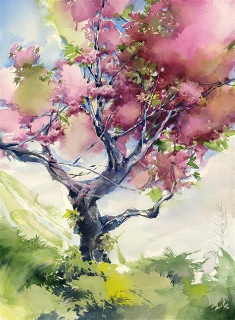 Sakura Painting Watercolor Cherry Blossoms Art Print Etsy