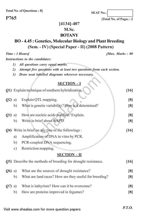 botany special paper genetics molecular biology and plant breeding 2 2011 2012 m sc botany