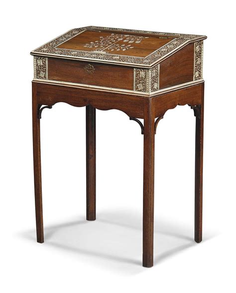 An Anglo Indian Ivory Inlaid Rosewood Table Bureau On Stand