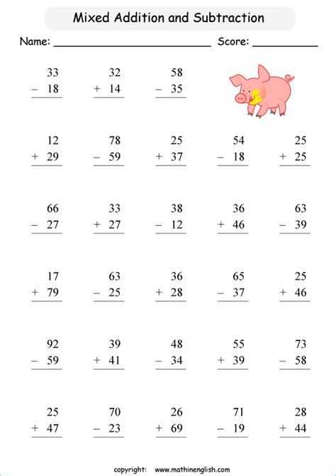 2 digit numbers mixed addition and subtraction printable grade 1 math
