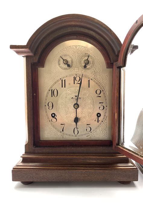 German Walnut Cased Mantel Clock By Kienzle Silvered Dial With Arabic