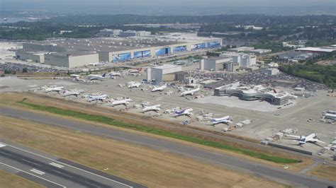 5k Stock Footage Aerial Video Of Boeing Everett Factory And Rows Of