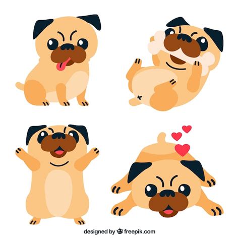 Funny Pugs With Flat Design Vector Free Download