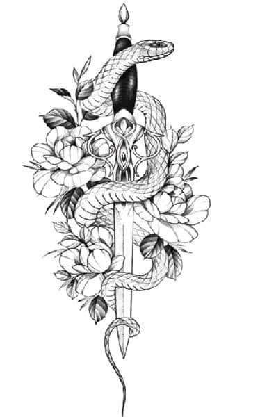 Snake And Dagger Tattoo Sketch Sketch Coloring Page