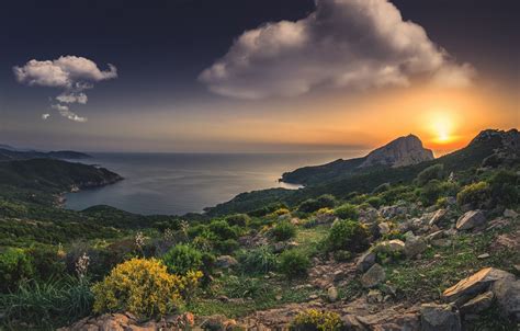 Wallpaper Sea Sunset Rocks Coast France France Corsica The