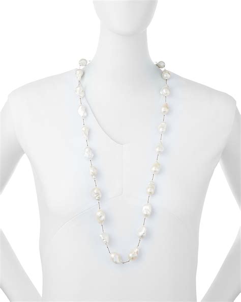 Margo Morrison Large Baroque Pearl And Crystal Necklace 35l Neiman Marcus