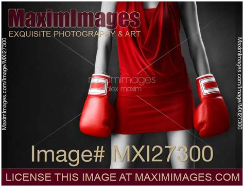 Photo Of Woman In Sexy Red Dress Wearing Boxing Gloves Stock Image Mxi27300