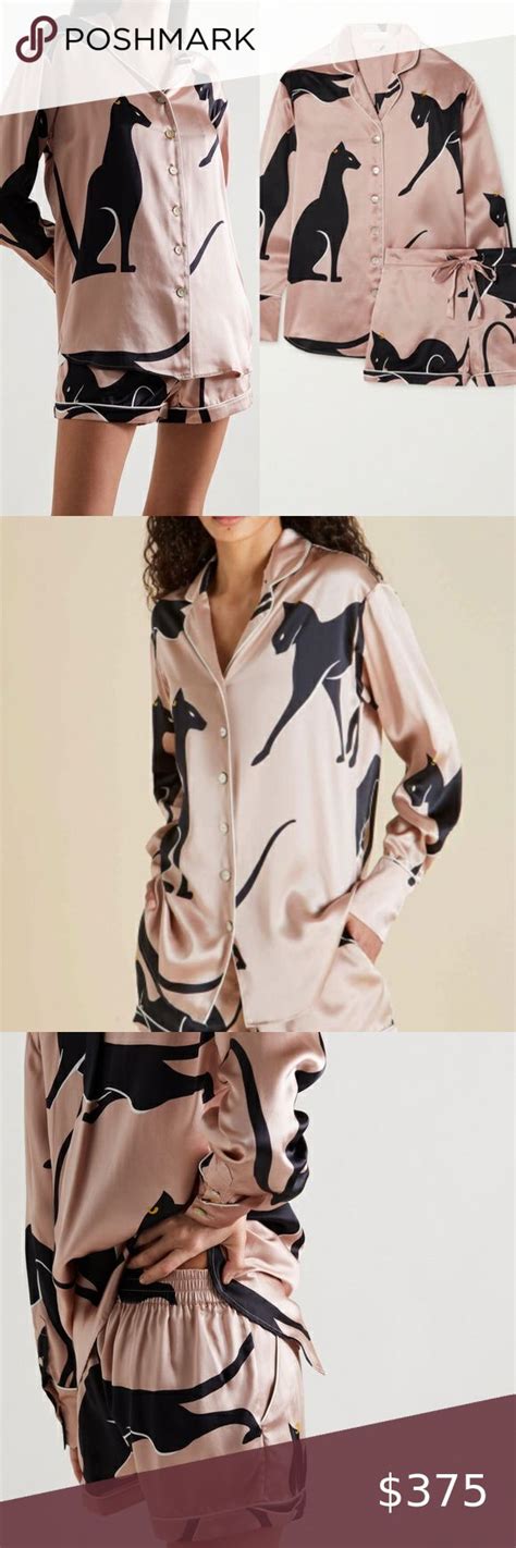 Olivia Von Halle Alba Cat Sia Printed Silk Satin Pajama Set In 2022
