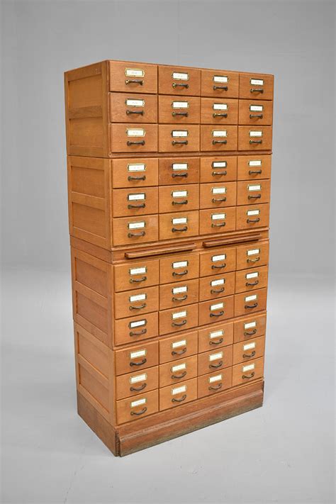 48 Drawer Oak Index Card Filing Cabinet With Brass Handles The