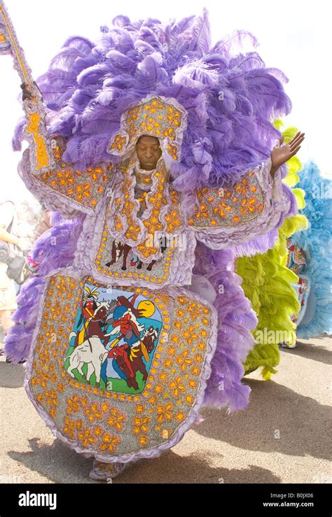 Mardi Gras Indian With The Wild Red Flames Tribe Performing At The 2008