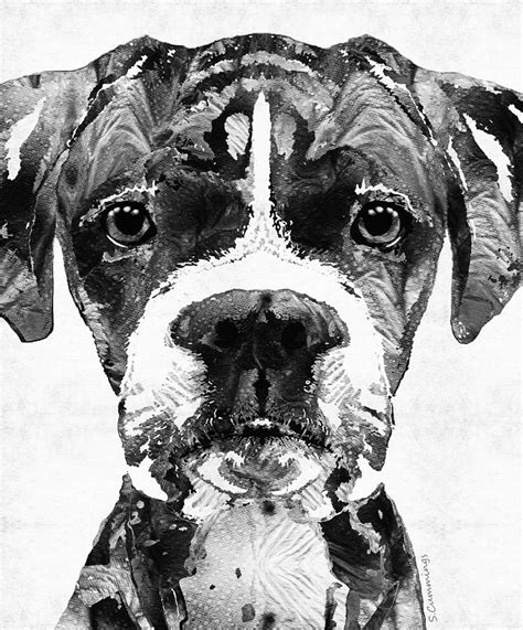 Click to discover a new animal today. Black And White Boxer Dog Art By Sharon Cummings Painting by Sharon Cummings
