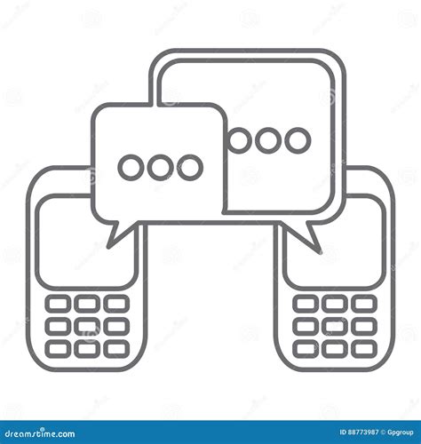 Grayscale Silhouette Of Cell Phones Communication Dialogue Box Stock