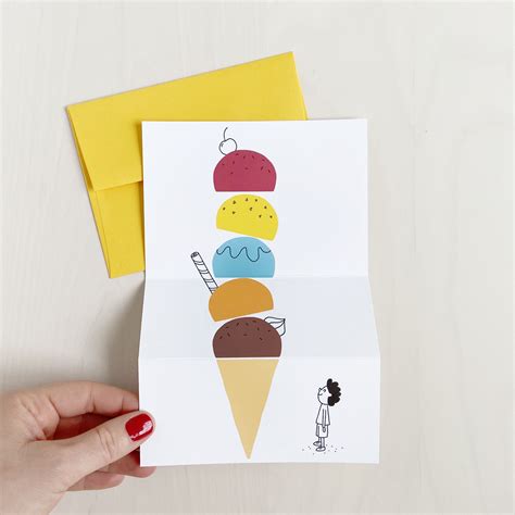 Giant Ice Cream Greeting Card Blank Card Unfolding Card Etsy