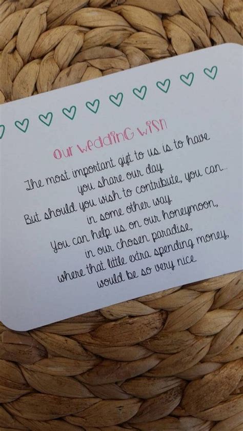 Wedding gift etiquette says that you shouldn't mention them in invitations. Wedding Poem Invitation Insert Money As A Gift by ...