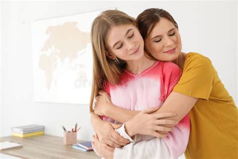 Happy Mother Hugging Her Teenager Daughter Stock Image Image Of