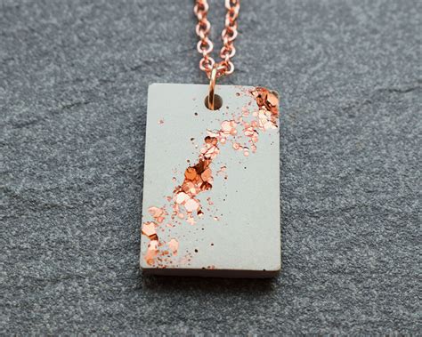 Concrete Jewellery Concrete Pendant With Abstract Rose Gold Etsy