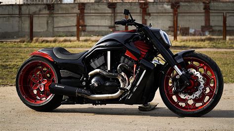 Black Body And Red Custom Wheels Make This Harley Davidson V Rod One Of