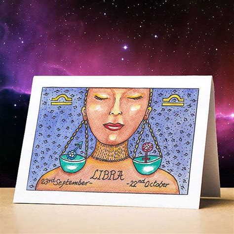 Libra Birthday Card Libra Star Sign Zodiac Astrology Birthday Card Libra Stationery T Star