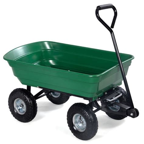 Green Homcom 75 Litre Garden Cart Heavy Duty 4 Wheel Trolley Dump