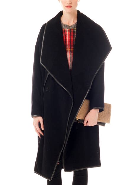 10 Crosby Derek Lam Wrap Coat With Leather Detail In Black Lyst