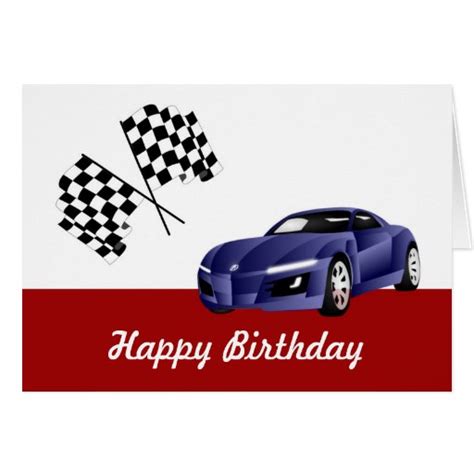 Happy Birthday With Racing Car Greeting Card Zazzle