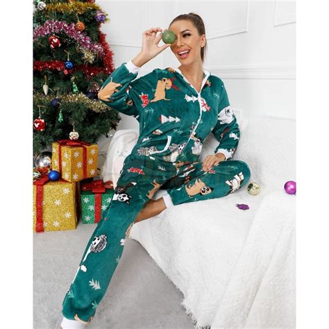 Womens Christmas Onesie Pajamas Flannel Holiday Onesie Green