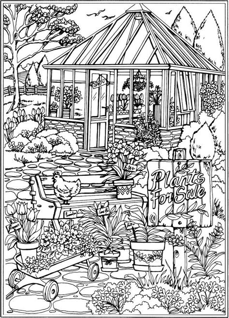 Plants For Sale Flower Garden And Greenhouse Scene Coloring Pages