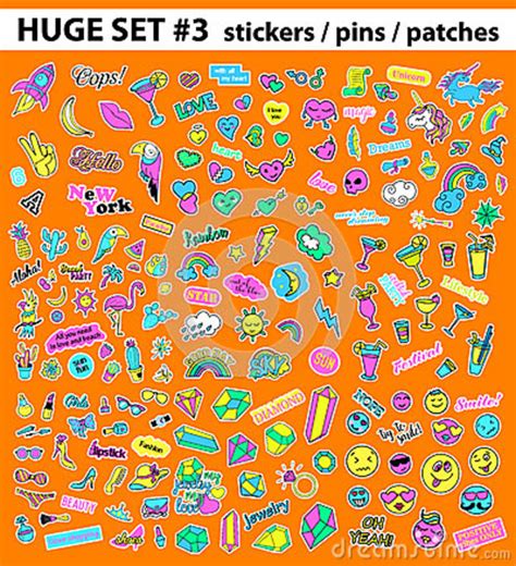 huge pop art set with fashion patch badges stickers pins patches quirky handwritten notes