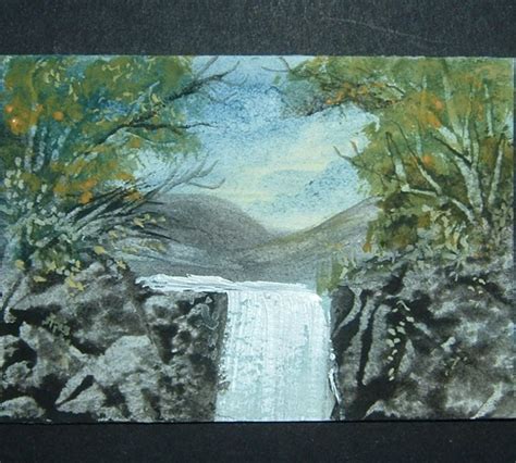 Aceo Art Painting Watercolour Waterfall Landsca Folksy
