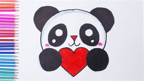 How To Draw Cute Panda With Heart Easy Drawings Youtube