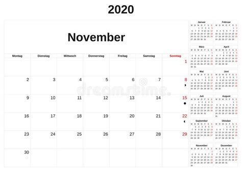 2020 Un Calendario Mensual Con El Fondo Blanco En Alemn Stock De