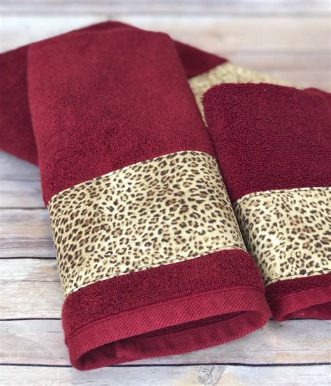 Leopard Red Bath Towels Cream And Brown Leopard Print On Red Bathroom