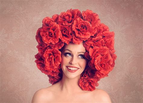 1080p Free Download Beauty Red Wreath Girl Model Rose Flower