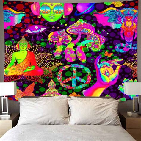 Hippie Buddha Wall Tapestry Psychedelic Tapestries Trippy Etsy