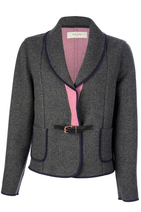 Paul Smith Womens Contrast Trim Front Buckle Jacket Grey