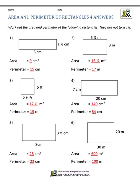 Rectangle Area And Perimeter Worksheet Printable Word Searches