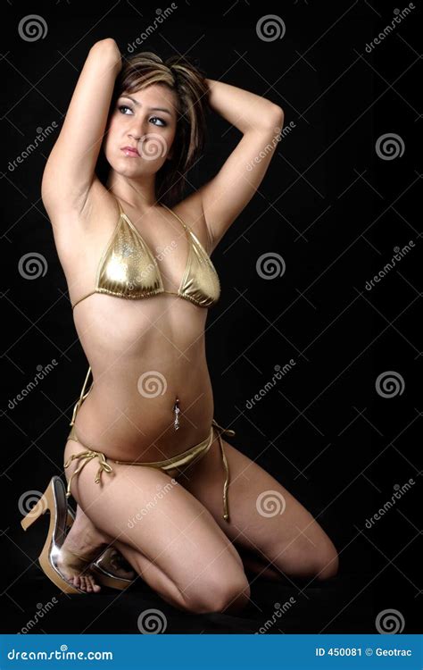 Pretty Woman Kneeling Stock Image Image Of Bikini Adult 450081