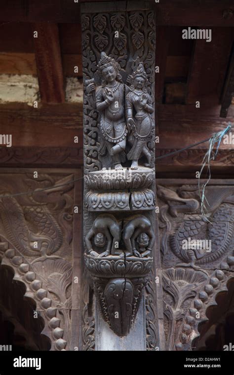 Wood Carvings Depicting Extracts From The Kama Sutra On A Small Temple