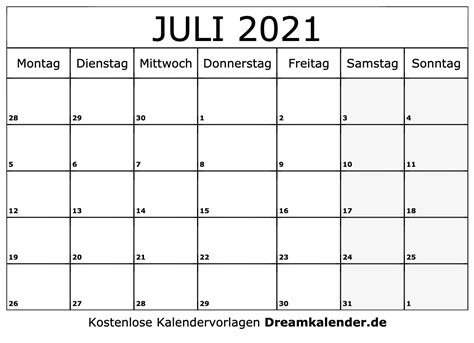 Laden sie die kalender mit feiertagen 2021 zum ausdrucken. Kalender Juli 2021