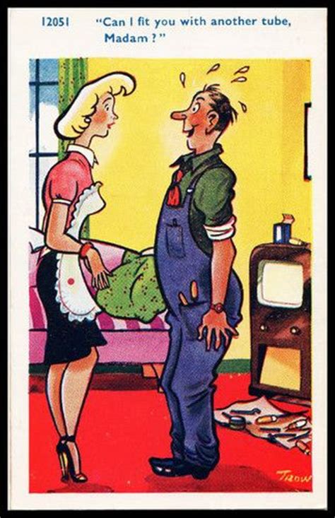 Vintage 1950s Signed Trow Comic Risqué Postcard Wireless Antique Radio Tube Risqué Humour