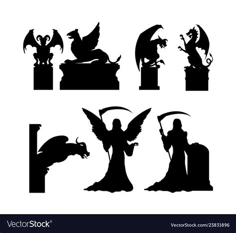Black Silhouettes Of Gothic Statues Royalty Free Vector