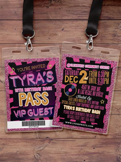 Retro Neon Vip Pass Backstage Pass Vip Invitation Etsy
