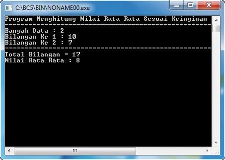 Source Code Program Menghitung Total Bilangan Nilai Rata Rata Borland