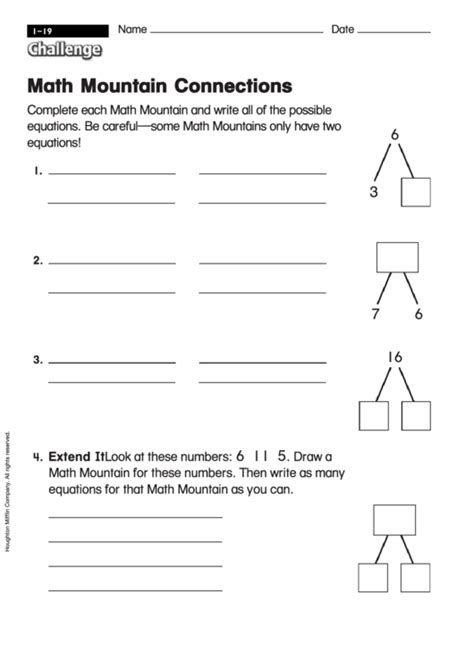 Math Mountain Connections Math Worksheet With Answers Printable Pdf