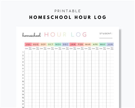 Homeschool Hour Log Printable Etsy Canada